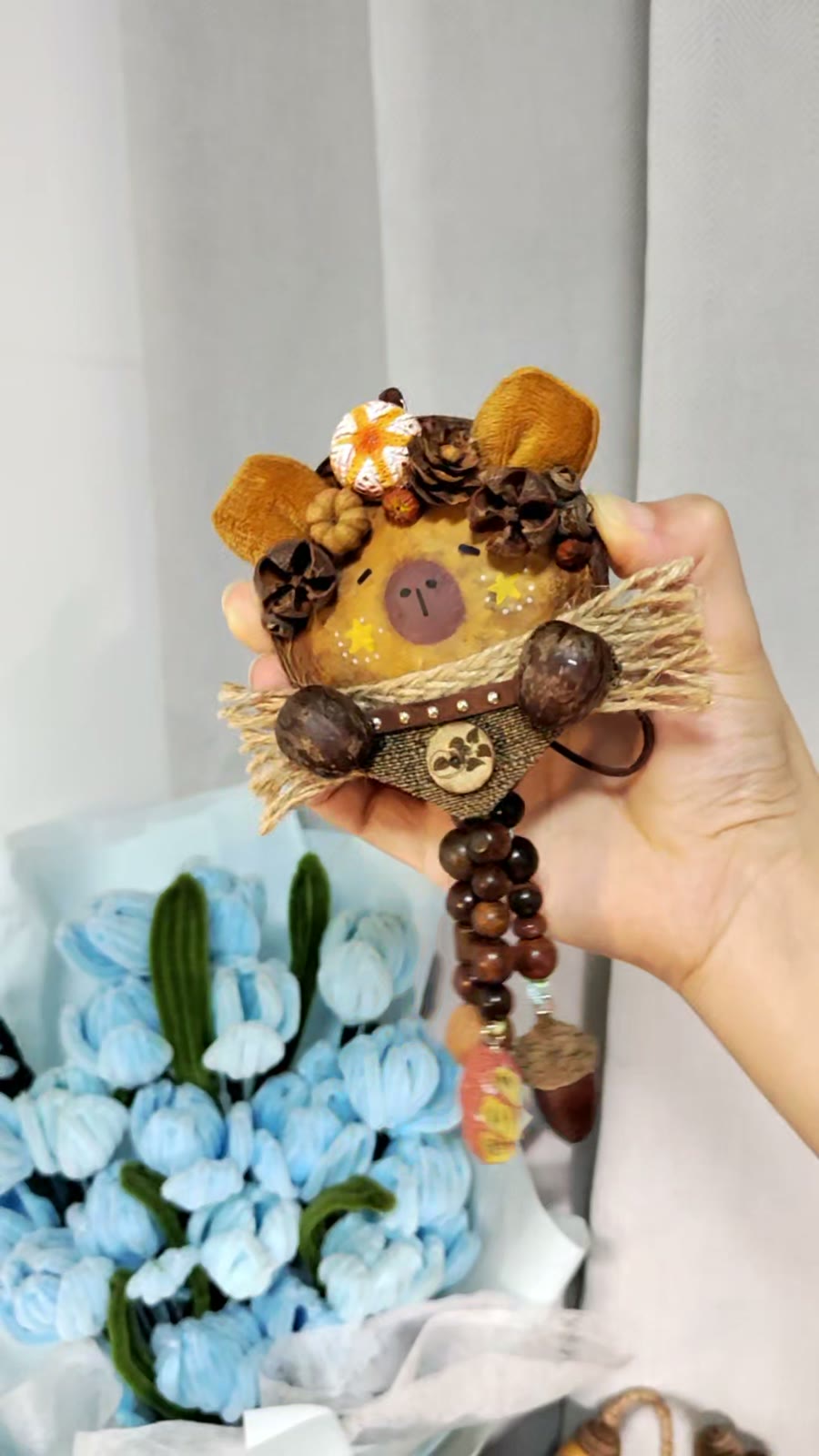 Round Capybara Seed Pod Pendant With Beads