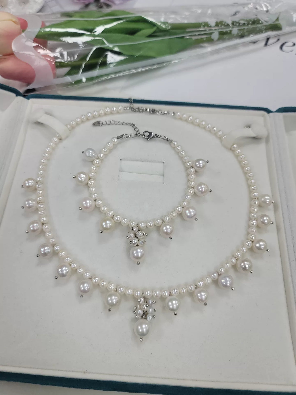 Set Collana e Bracciale in Perle Rotonda