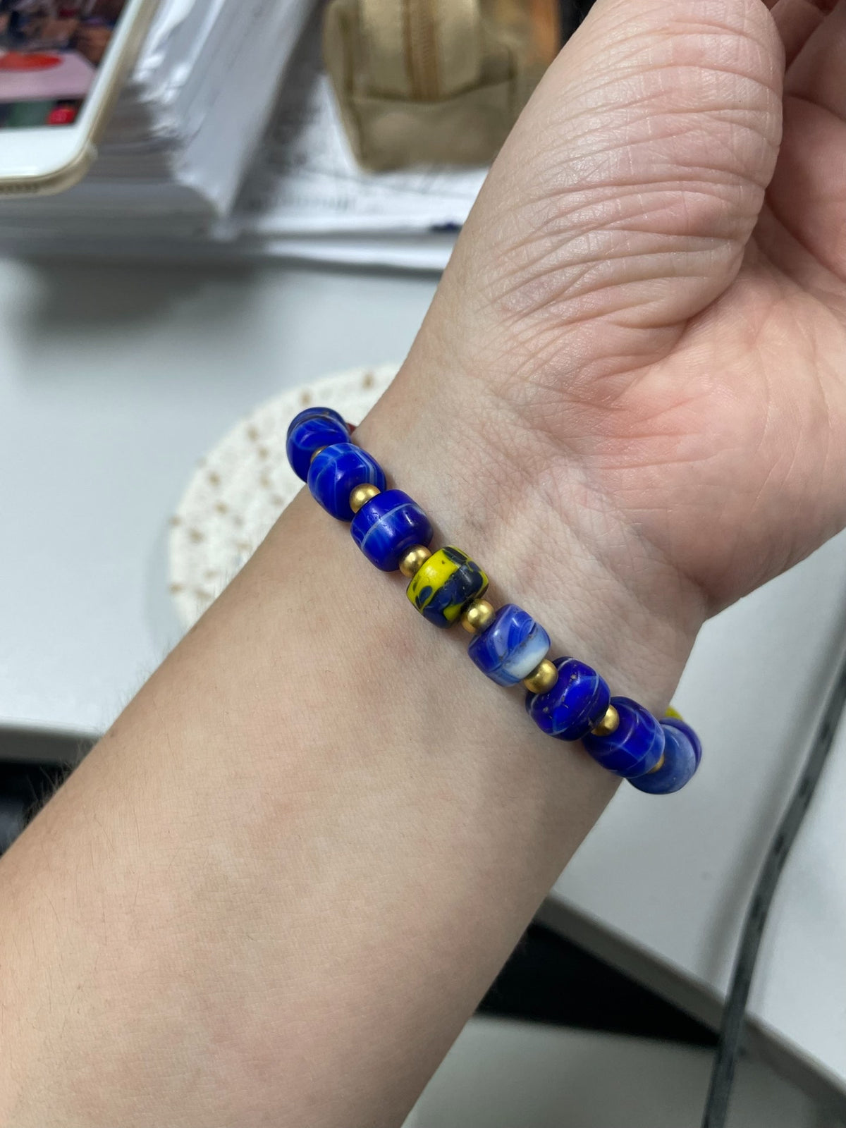 Old Kakamba Glass Beaded Bracelet Cobalt Blue