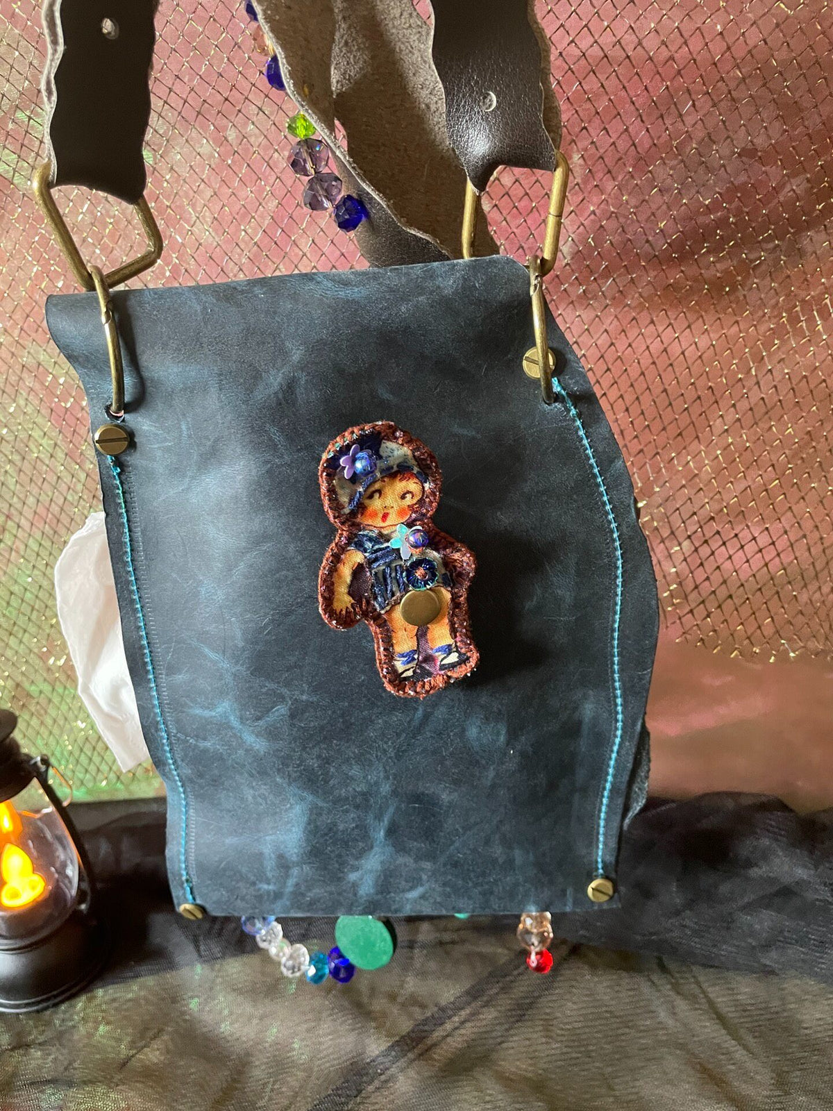 Beaded Cat Crossbody Bag