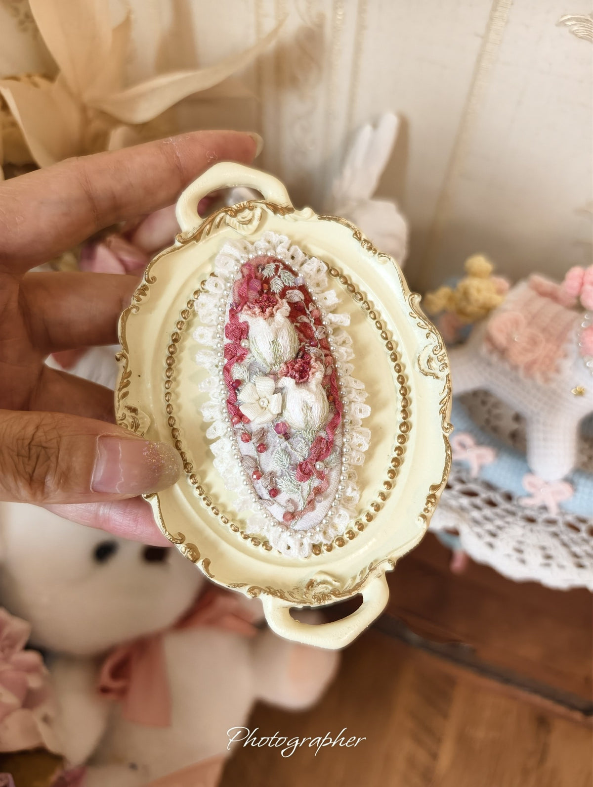 Embroidered French Retro Hair Clips Floral Pearl