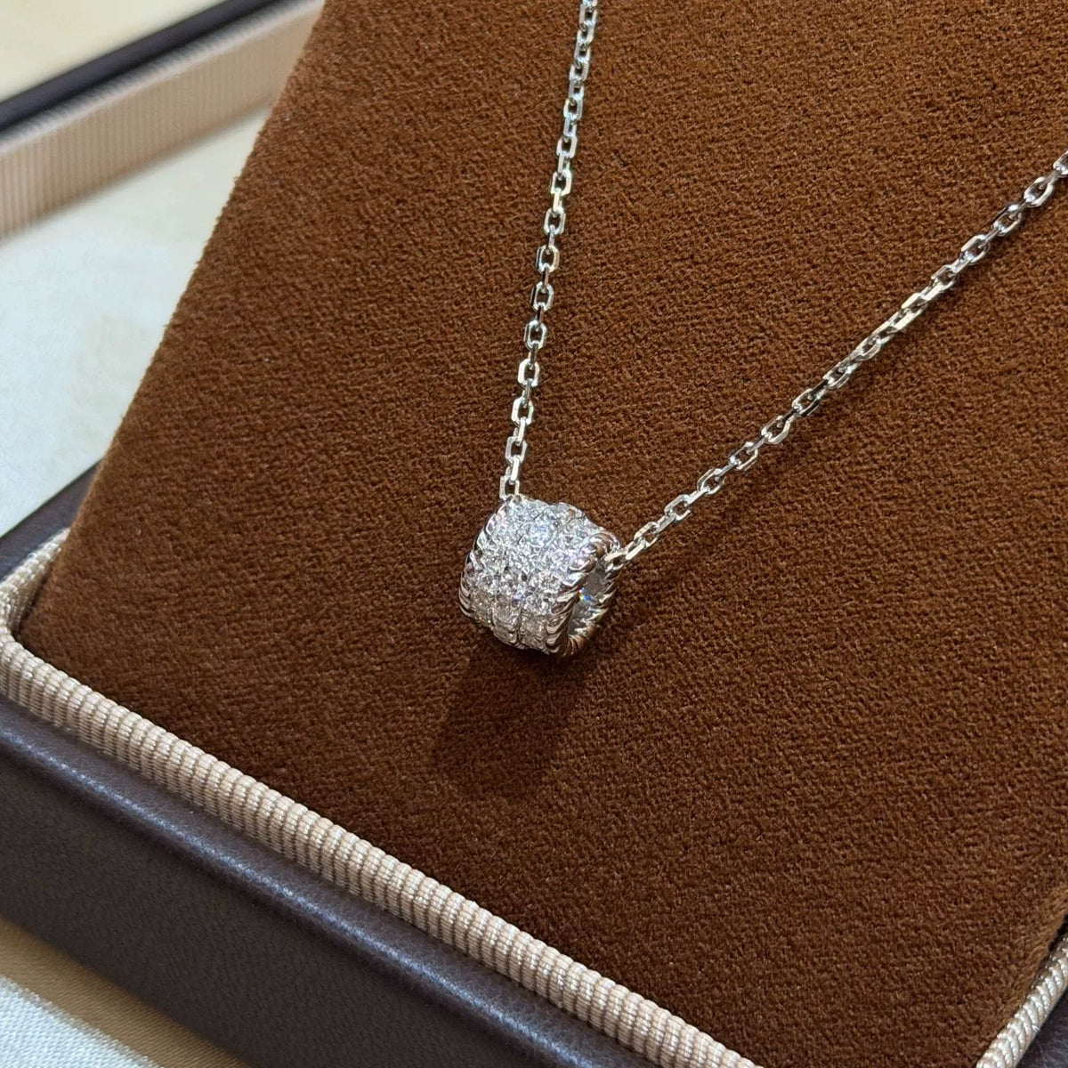 S925 Silver Three Row Diamond Barrel Necklace