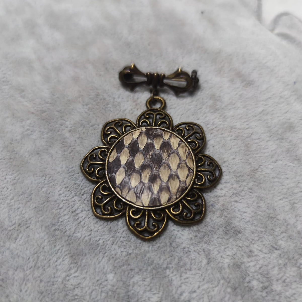 Natural Snakeskin Brooch Antique Bronze