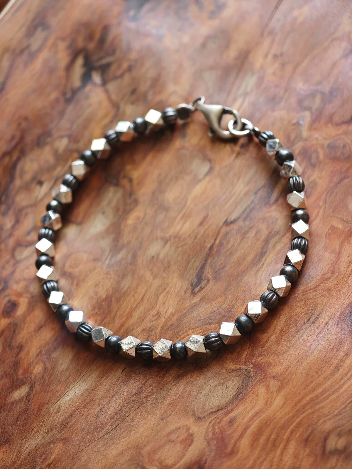 4mm Solid Silver Bead Bracelet Oxidized