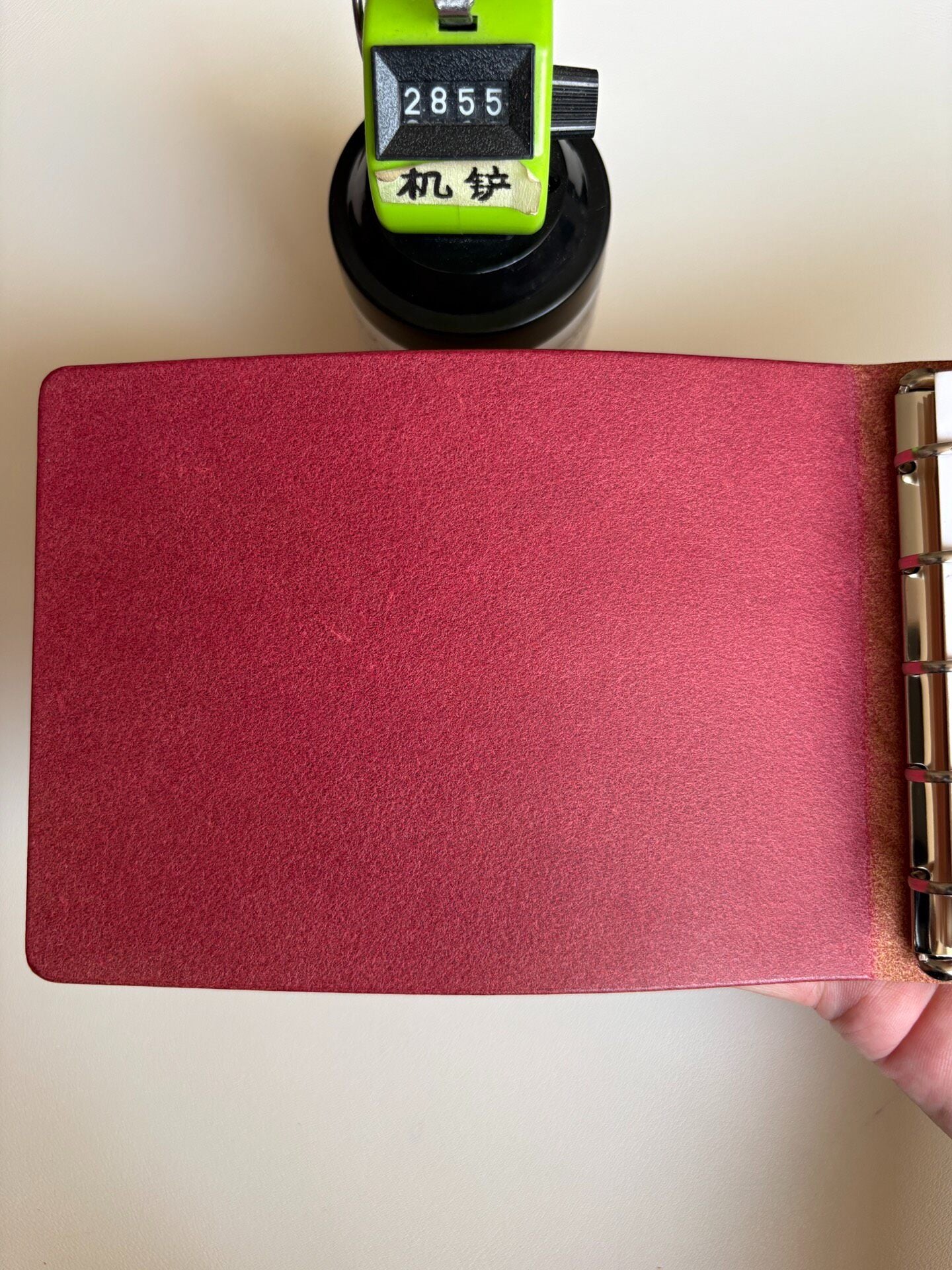 Self-Made M5-13 Ring Binder Notebook with Pueblo Leather Cover, Pink, 120mm x 168mm