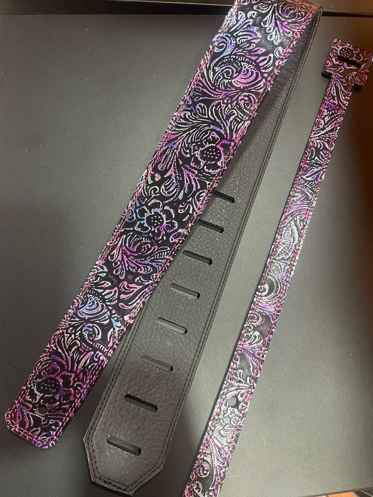 Handmade Leather Guitar Strap Iridescent Floral