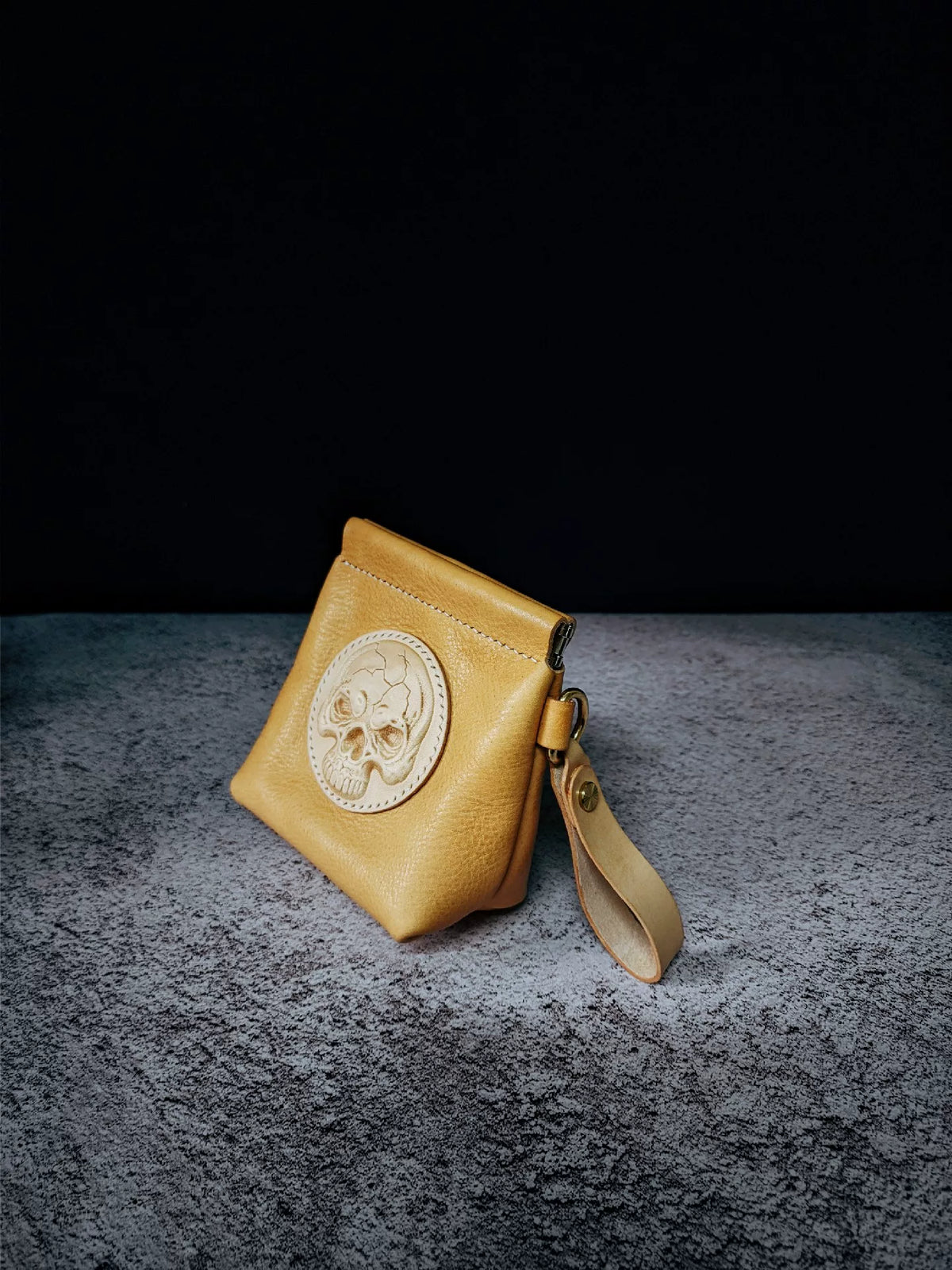 Leather Skull Medallion Storage Pouch for Walnuts and Beads