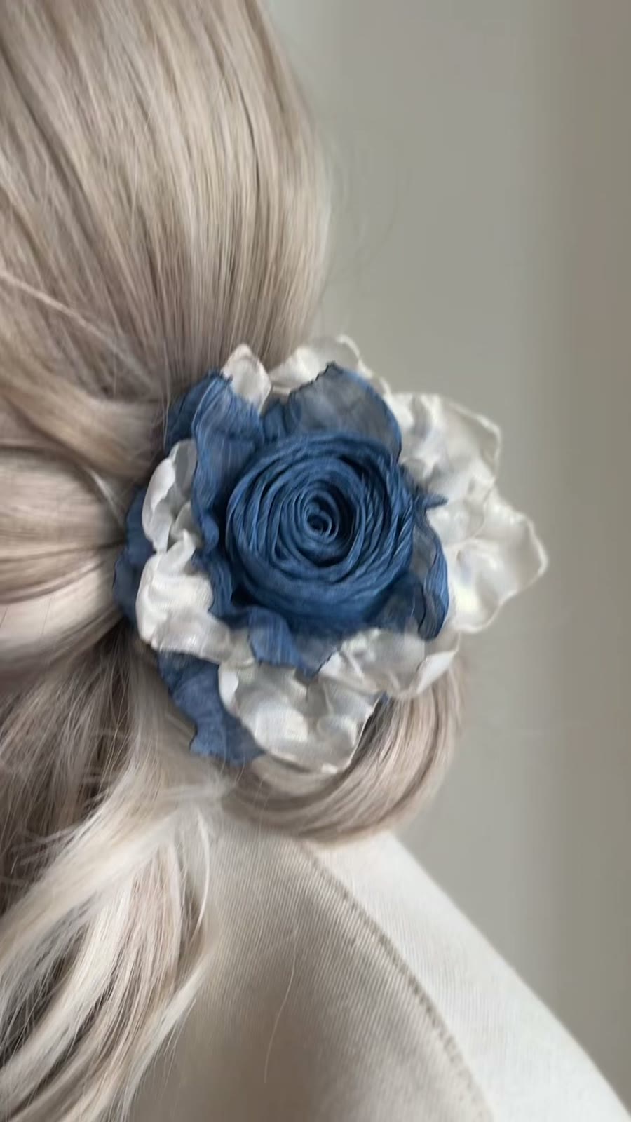 Large Fabric Scrunchie with Blue Rose Design