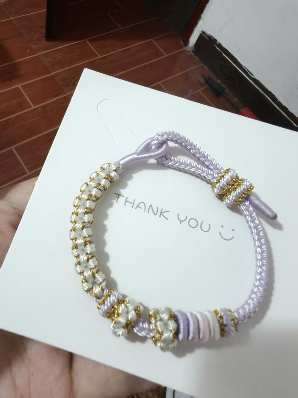 Handwoven Purple White Gold Knot Bracelet