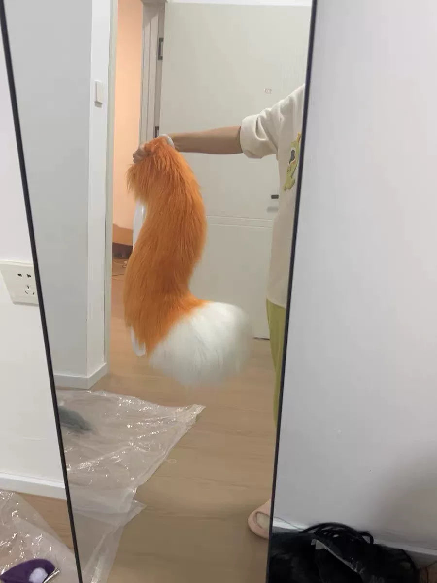 Conjunto de Cosplay de Orelhas e Cauda de Raposa Laranja