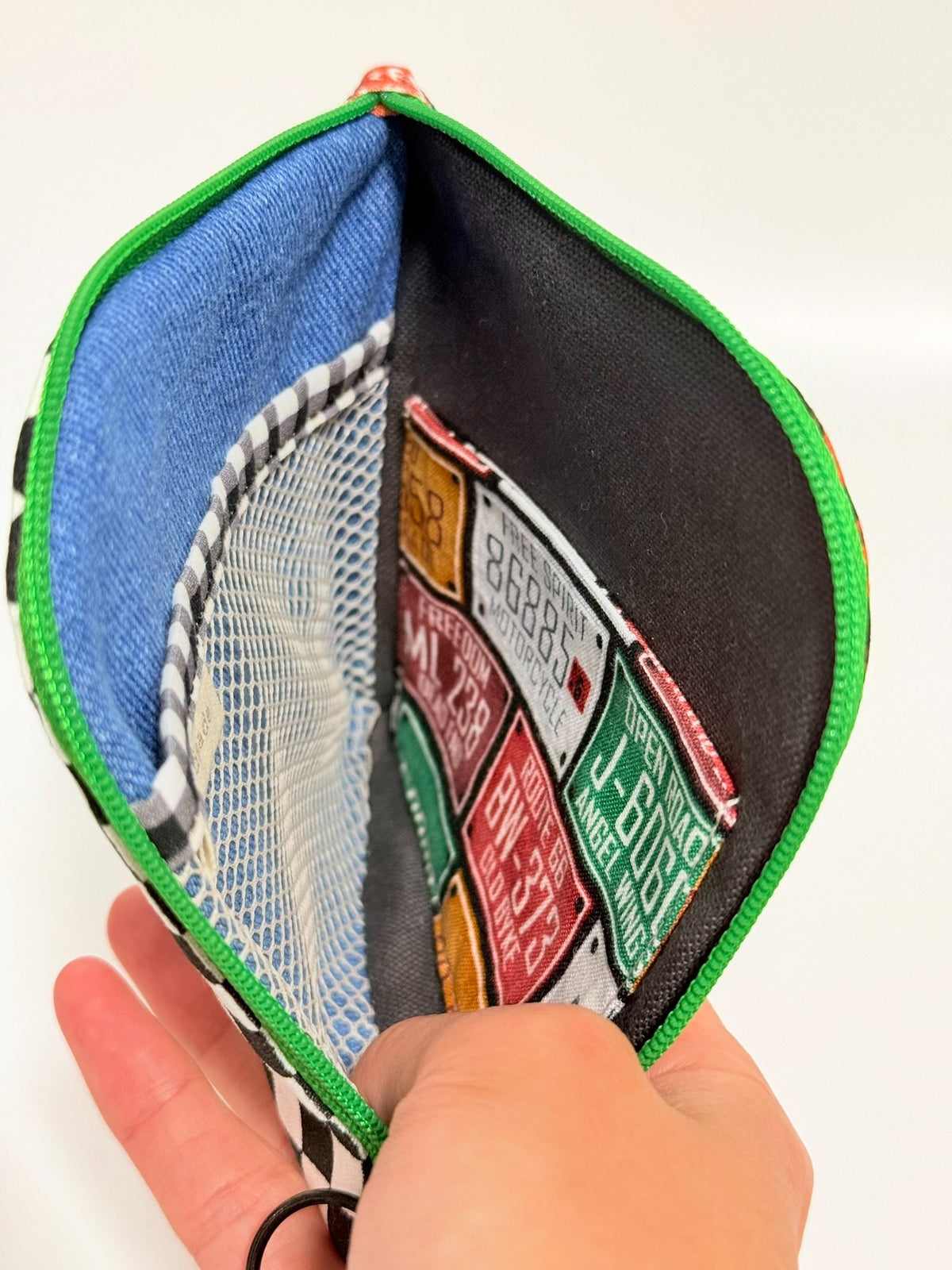 Checkerboard Zippered Pouch with Cat Patch