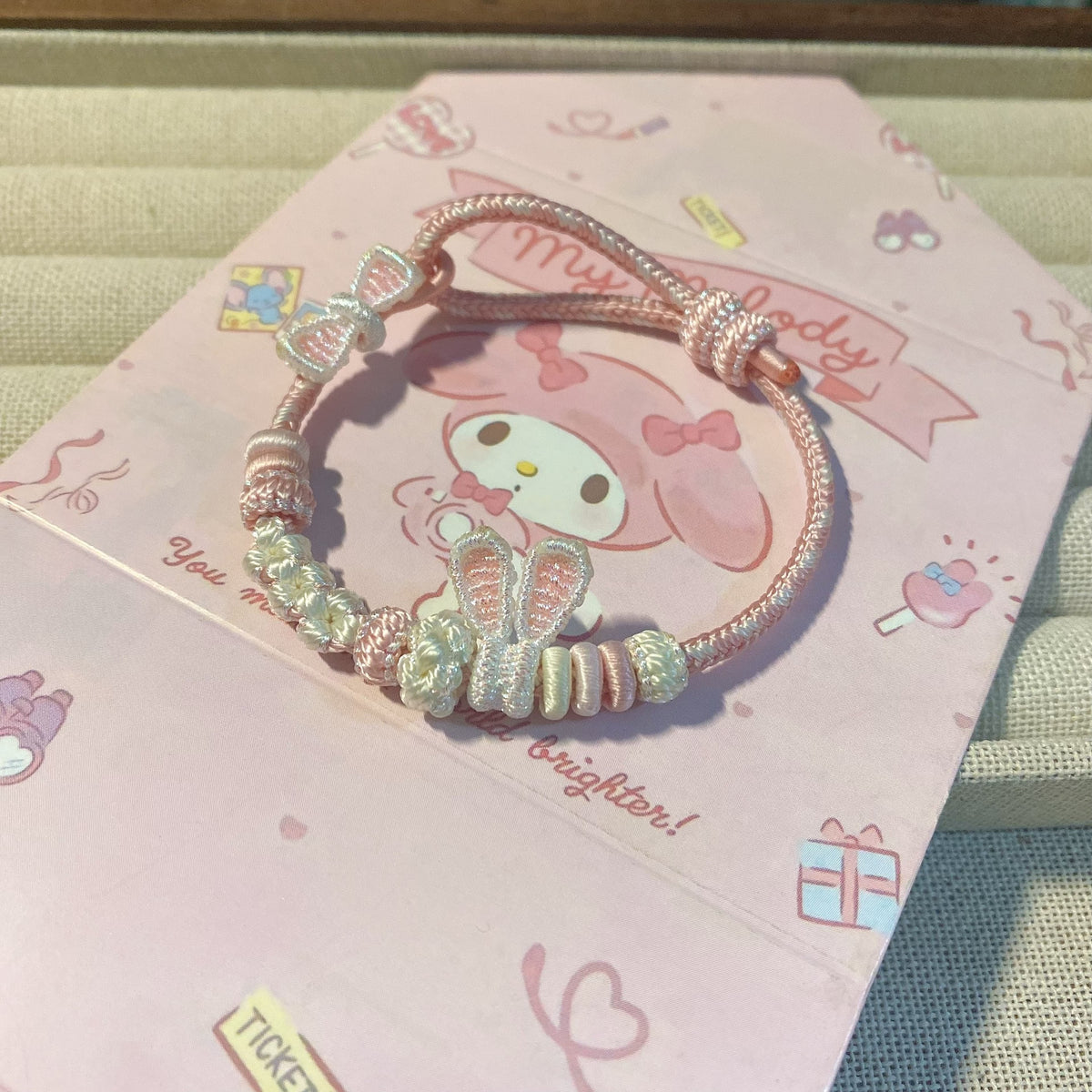 Pink Bunny Ear Bow Woven Bracelet