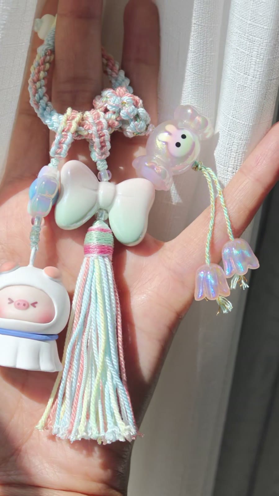 Tibetan Macrame Tassel Pendant Pastel Bag Charm