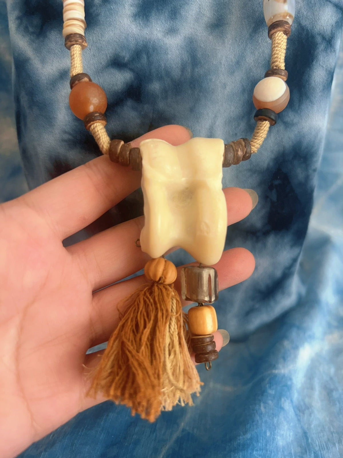 Handwoven Deer Knee Bone Necklace