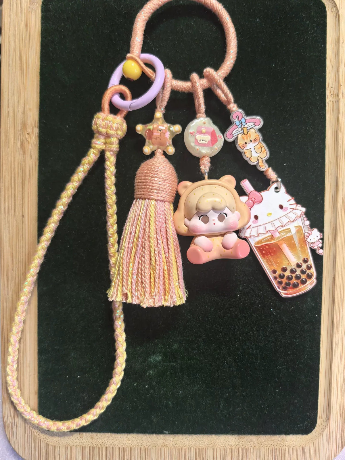 Handwoven Peach Pink Beaded Phone Charm Keychain