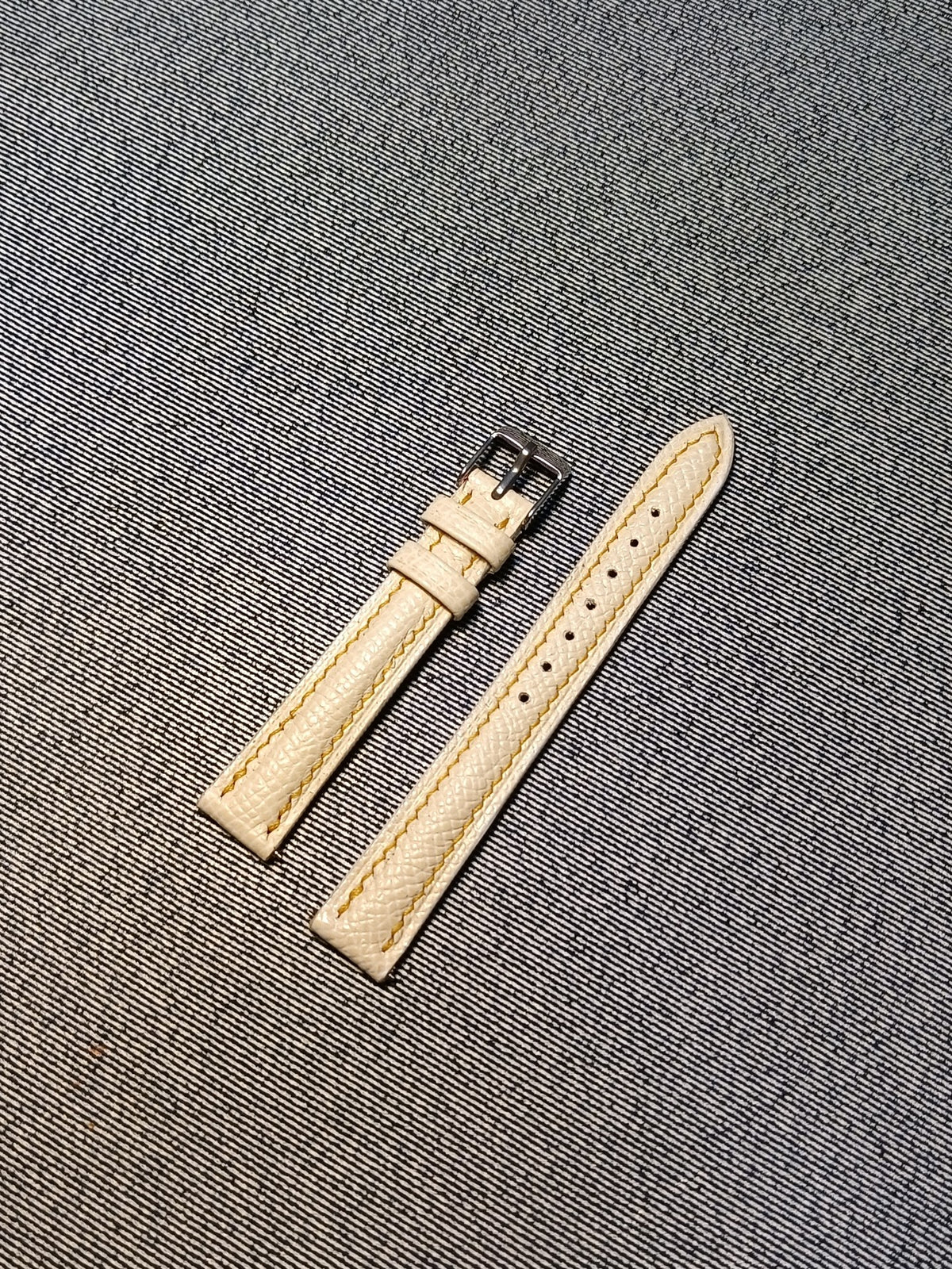 Epsom Leather Watch Strap Cream Yellow Stitching