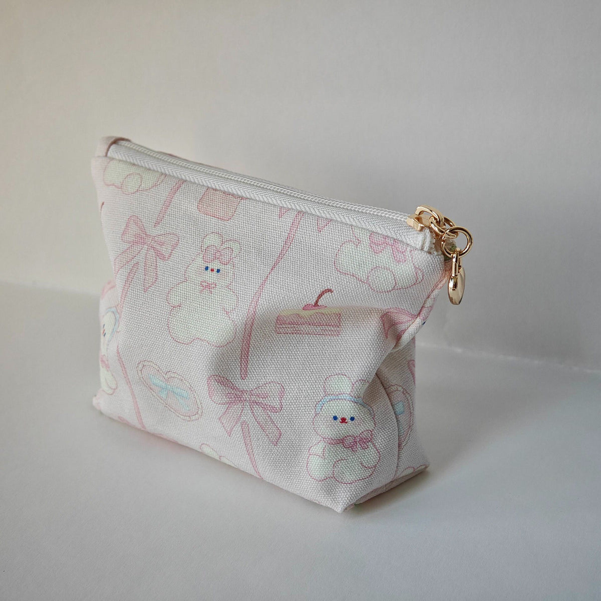 Pink Cotton Mini Storage Pouch with Bow