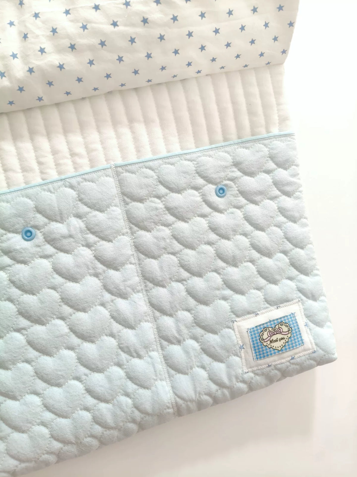 Sac pour ordinateur portable matelassé en coton cœur bleu