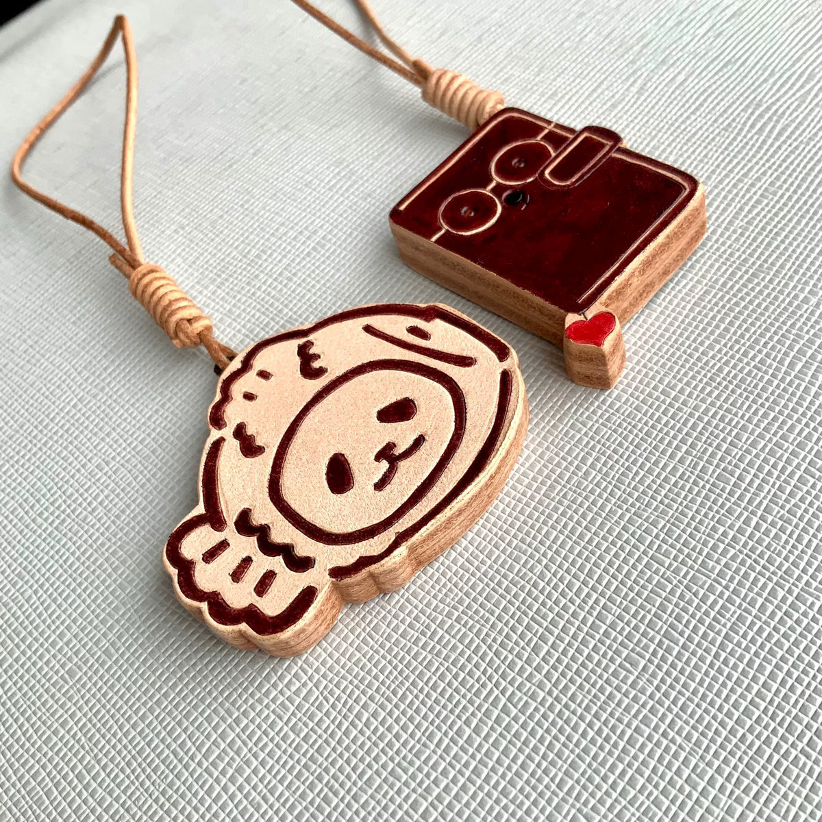 Handmade Leather Panda and Notebook Charm Set