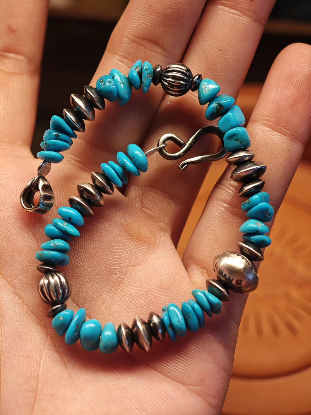 Sleeping Beauty Turquoise 925 Silver Bead Bracelet