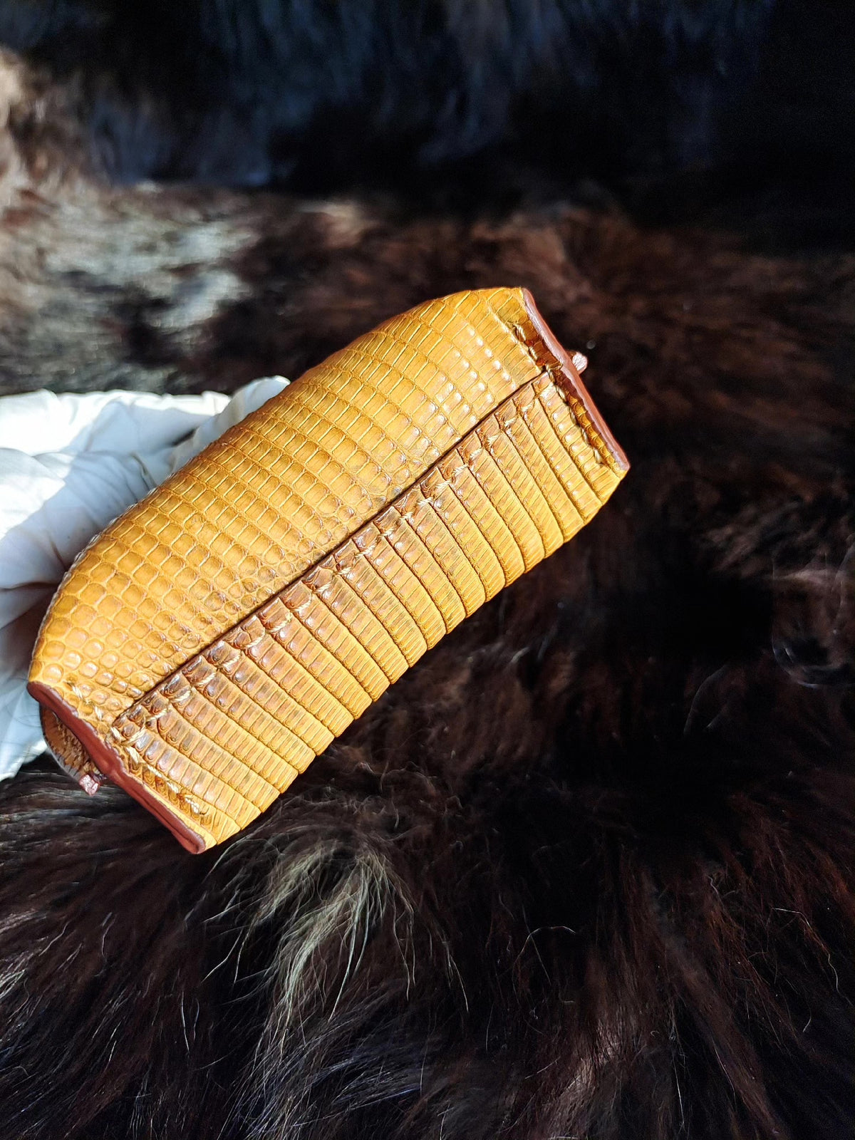 Vintage Sunset Yellow Exotic Leather Coin Purse