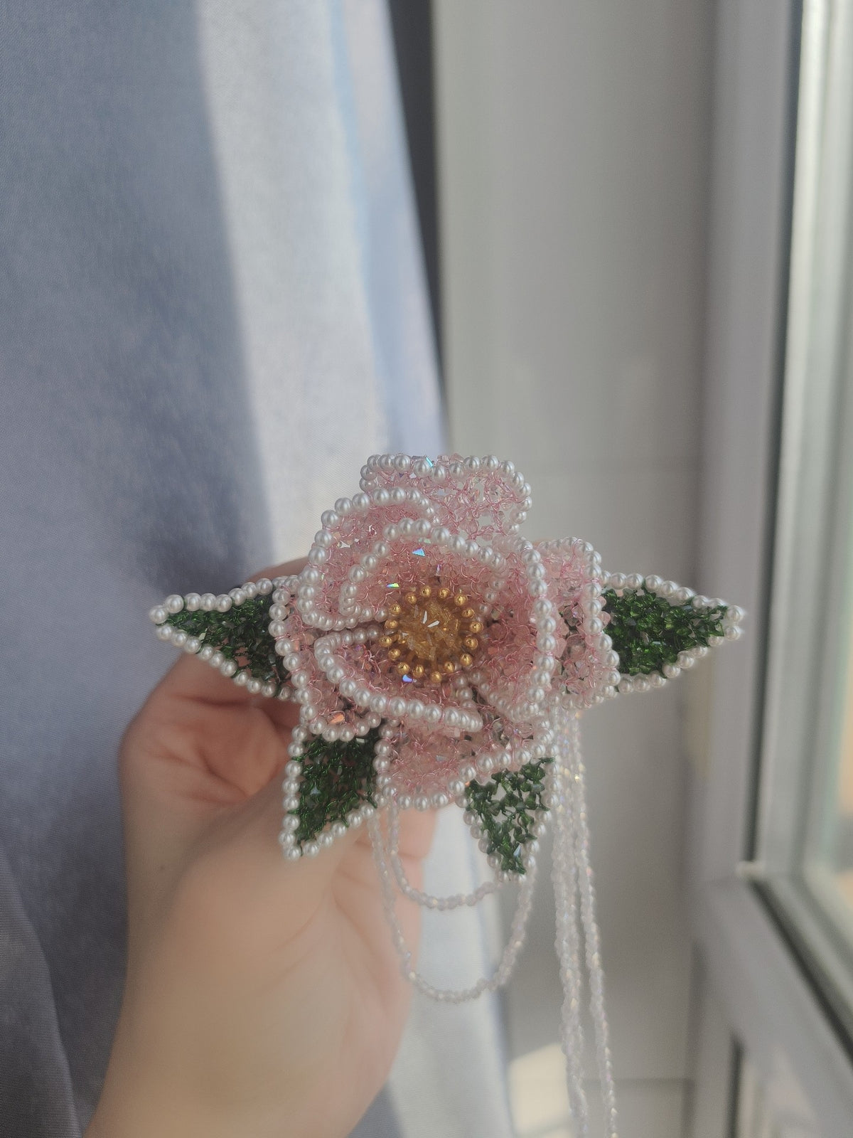 Beaded Peony Spring Clamp Hair Clip
