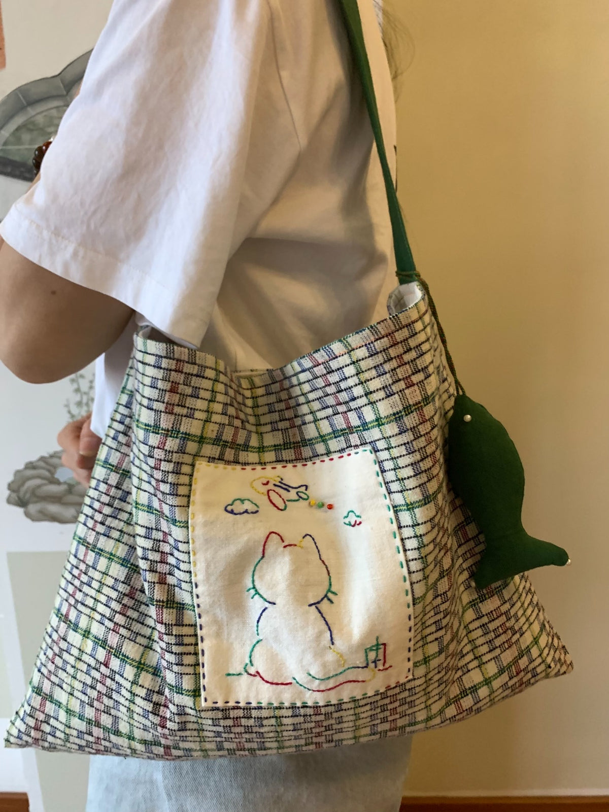Handmade Earth Cloth Plaid Shoulder Bag