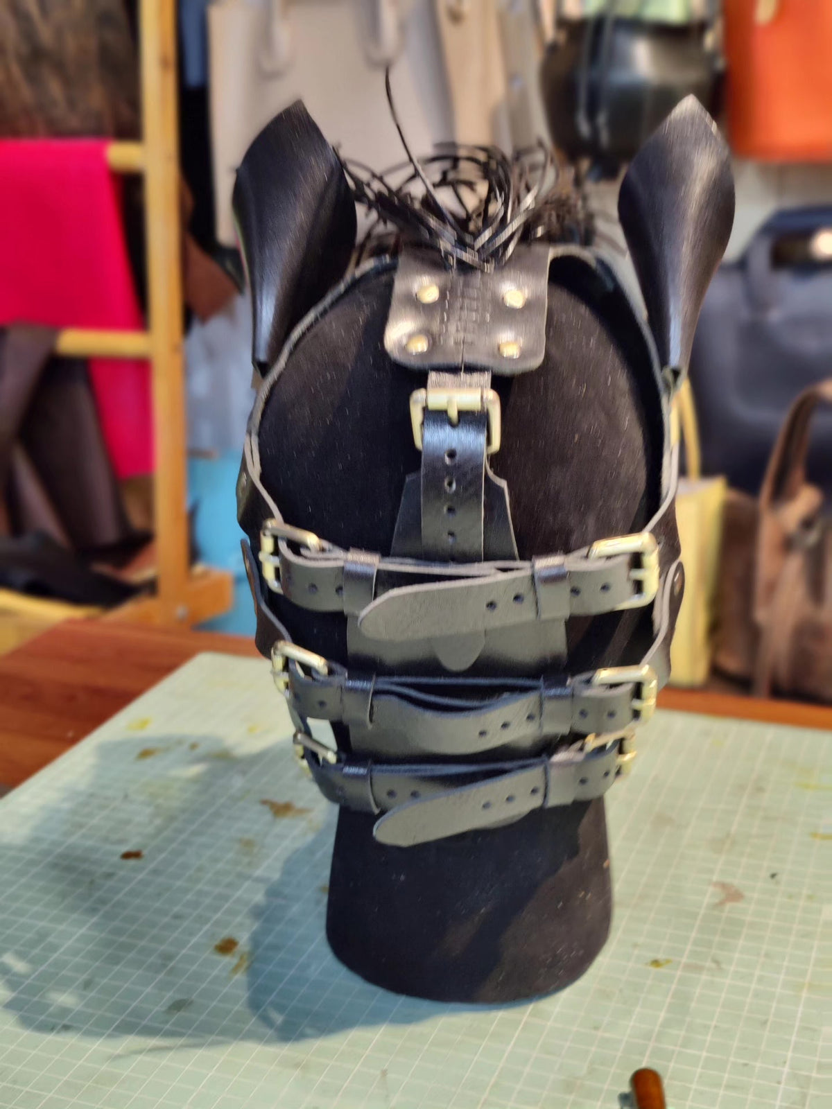 Custom Black Horse Steampunk Leather Mask