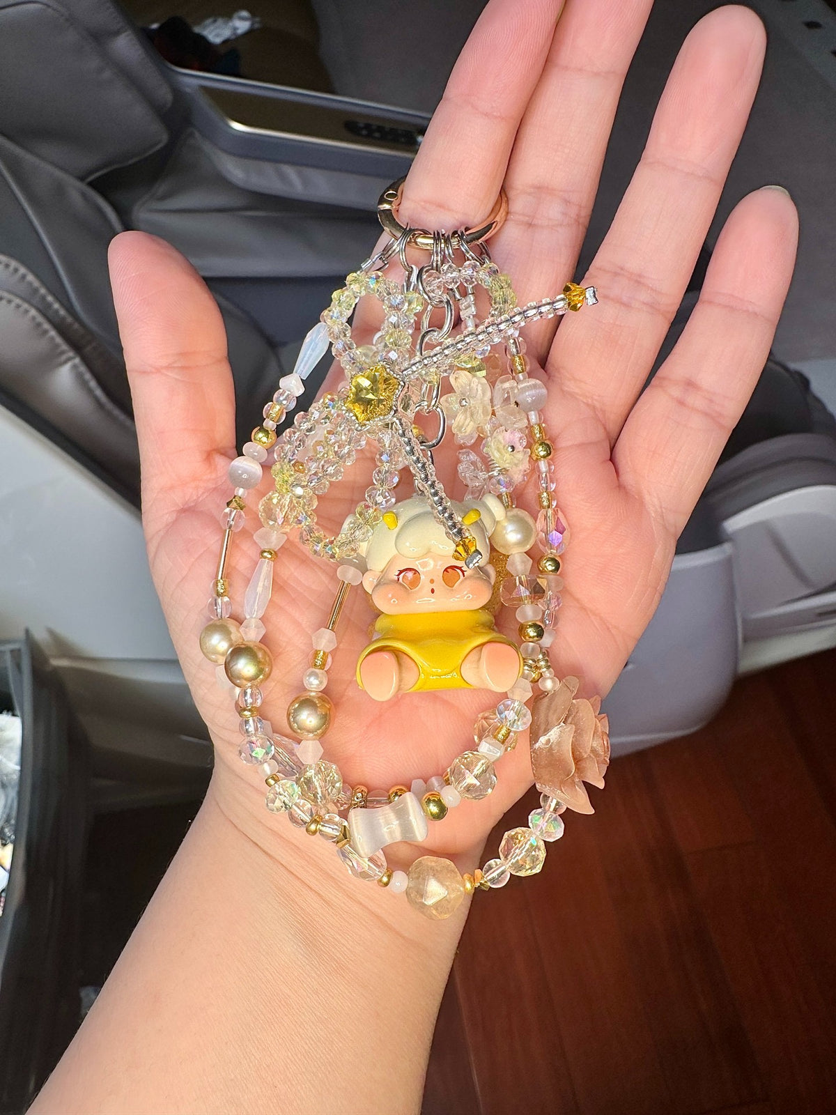 Yellow Beaded Phone Chain with Figurine