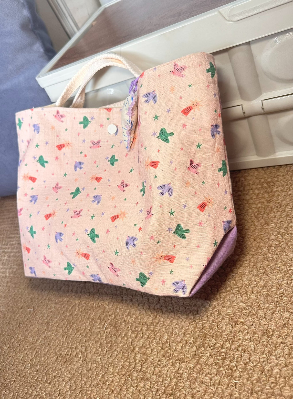 Summer Bird Print Handwoven Tote Bag