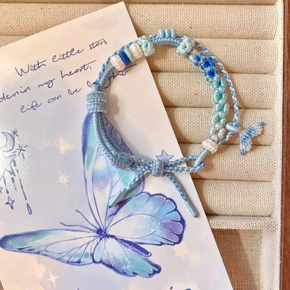 Handcrafted Two-Layer Gradient Floral Butterfly Bracelet