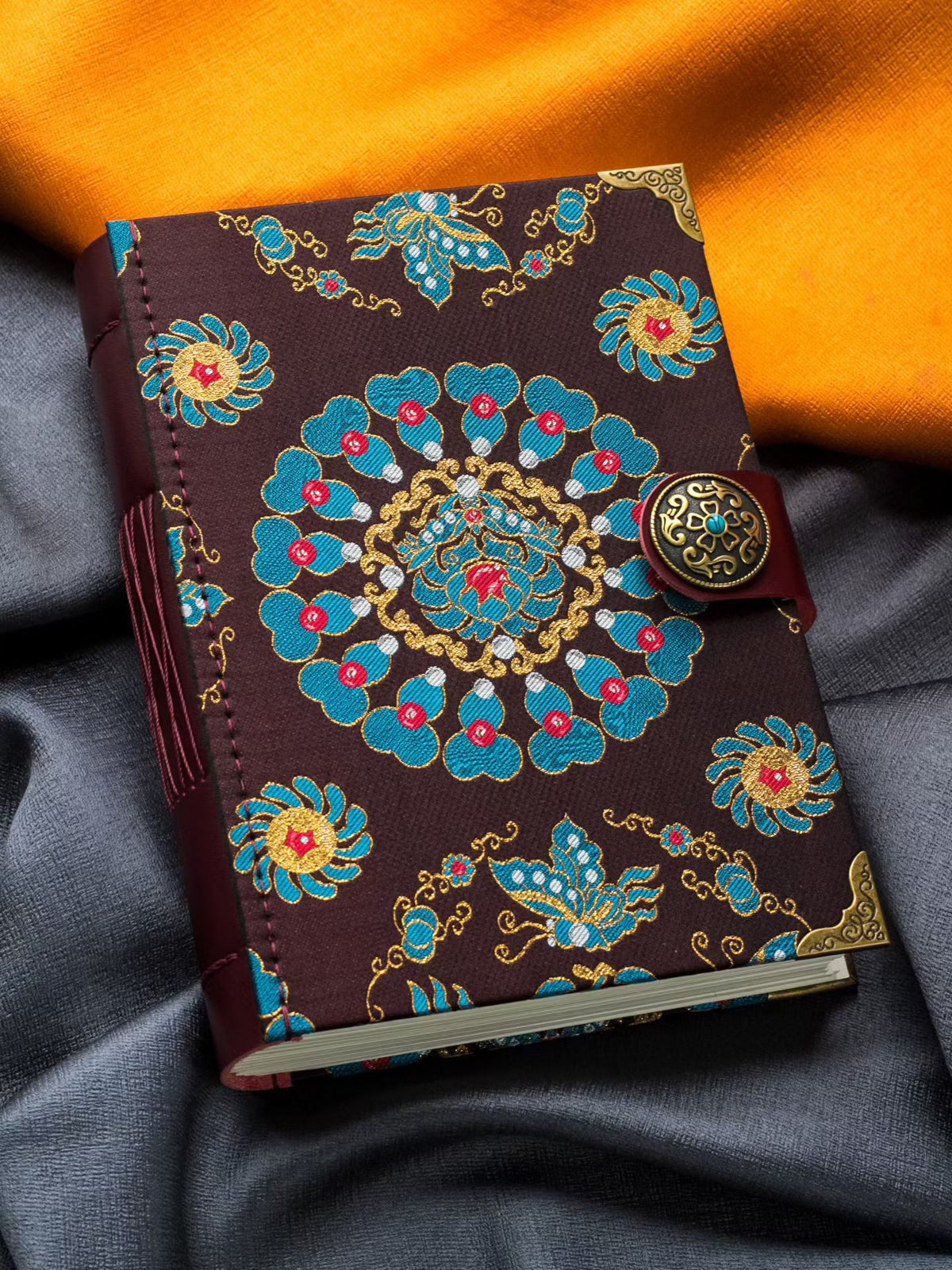 Song Brocade Notebook with Leather Spine