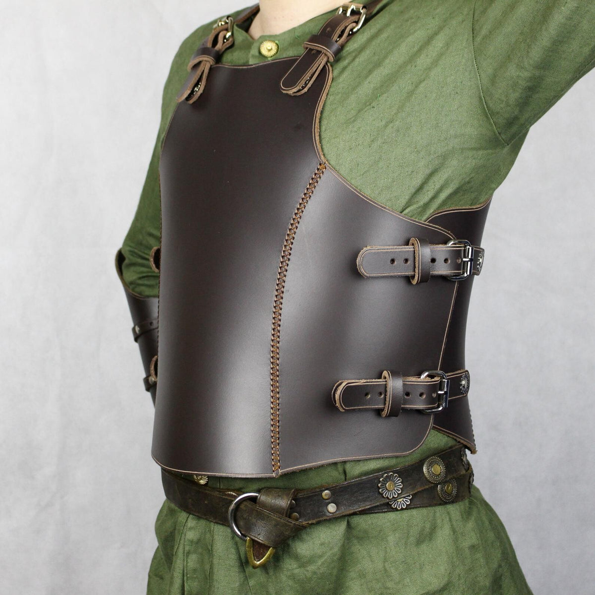Handcrafted Leather Chest Armor with Brass Hardware