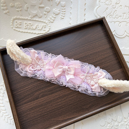 Lolita Plush Ear Headband with Lace and Satin Bow