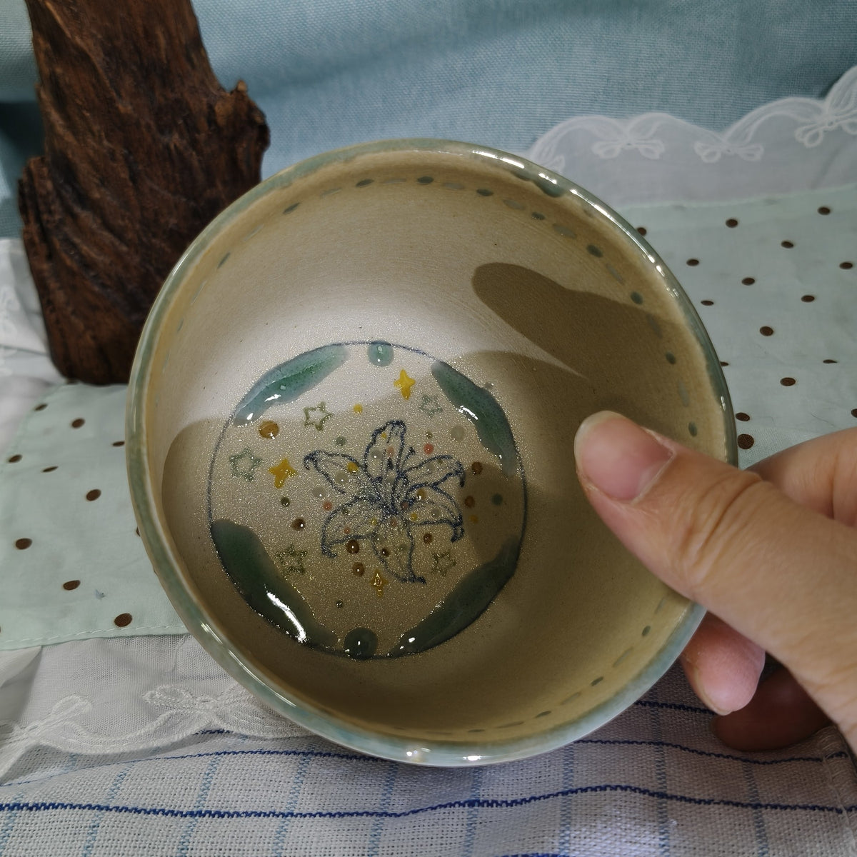 Hand Painted Lily Ceramic Mug Speckled Glaze