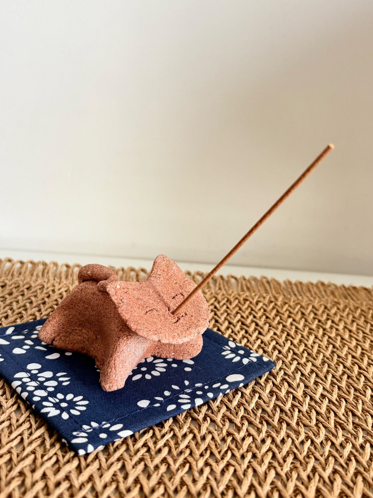 Stone Clay Cat Incense Holder Figurine