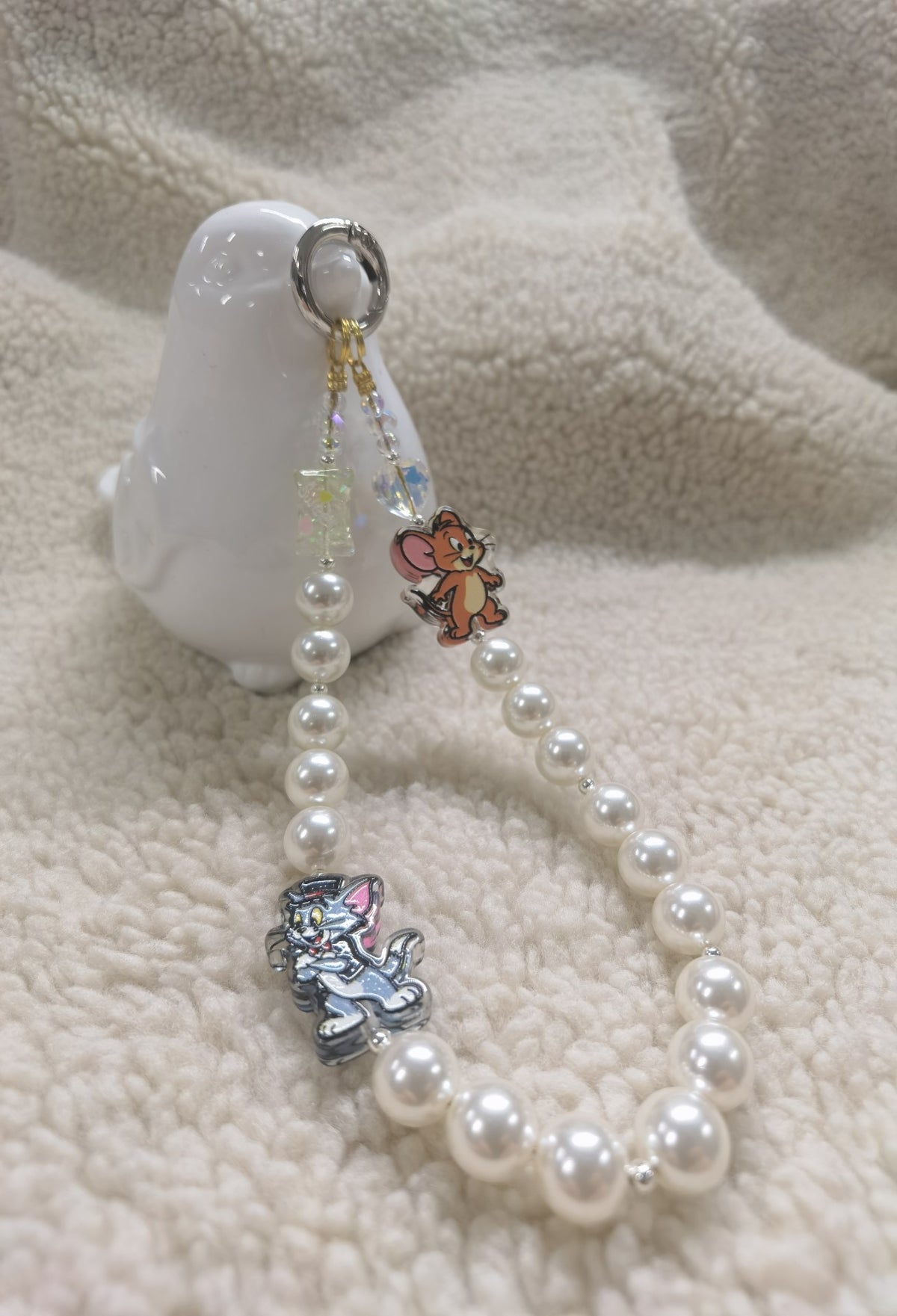 Pearl Bead Charm Strap with Cartoon Pendants