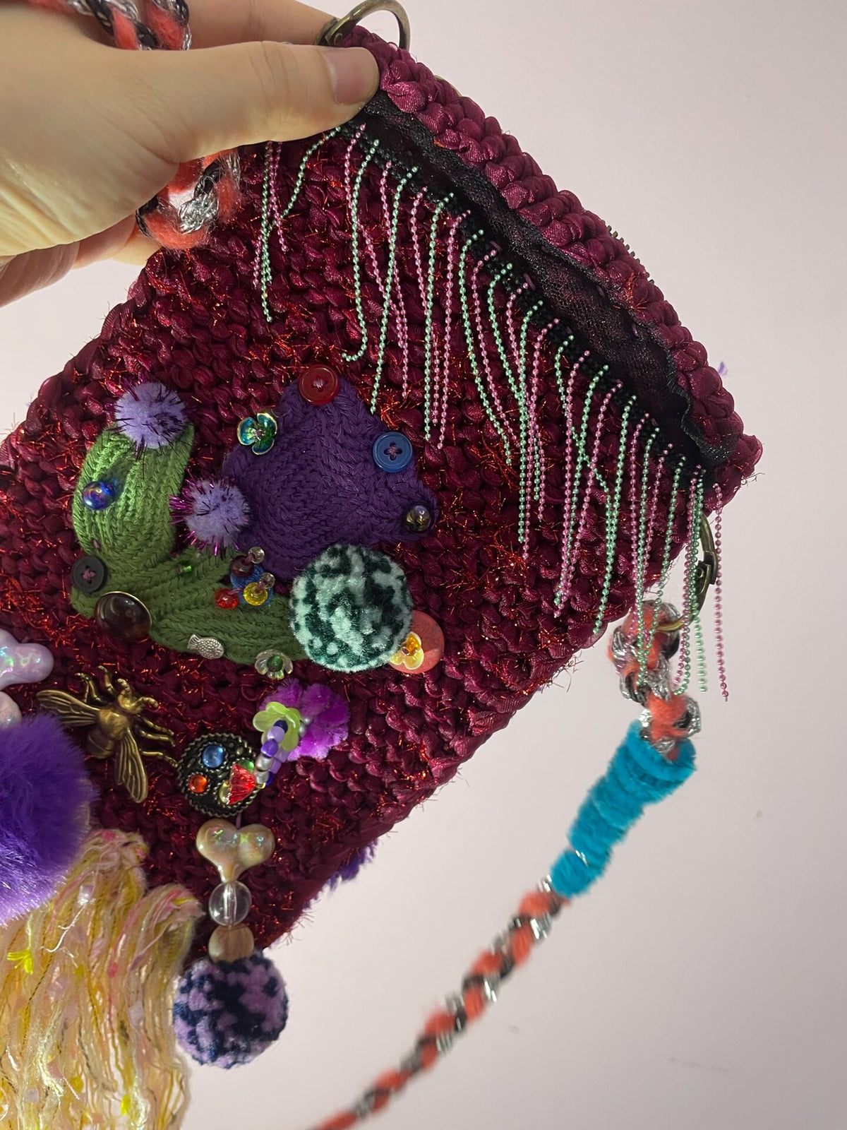 Knitted Phone Bag with Tulip Embellishment