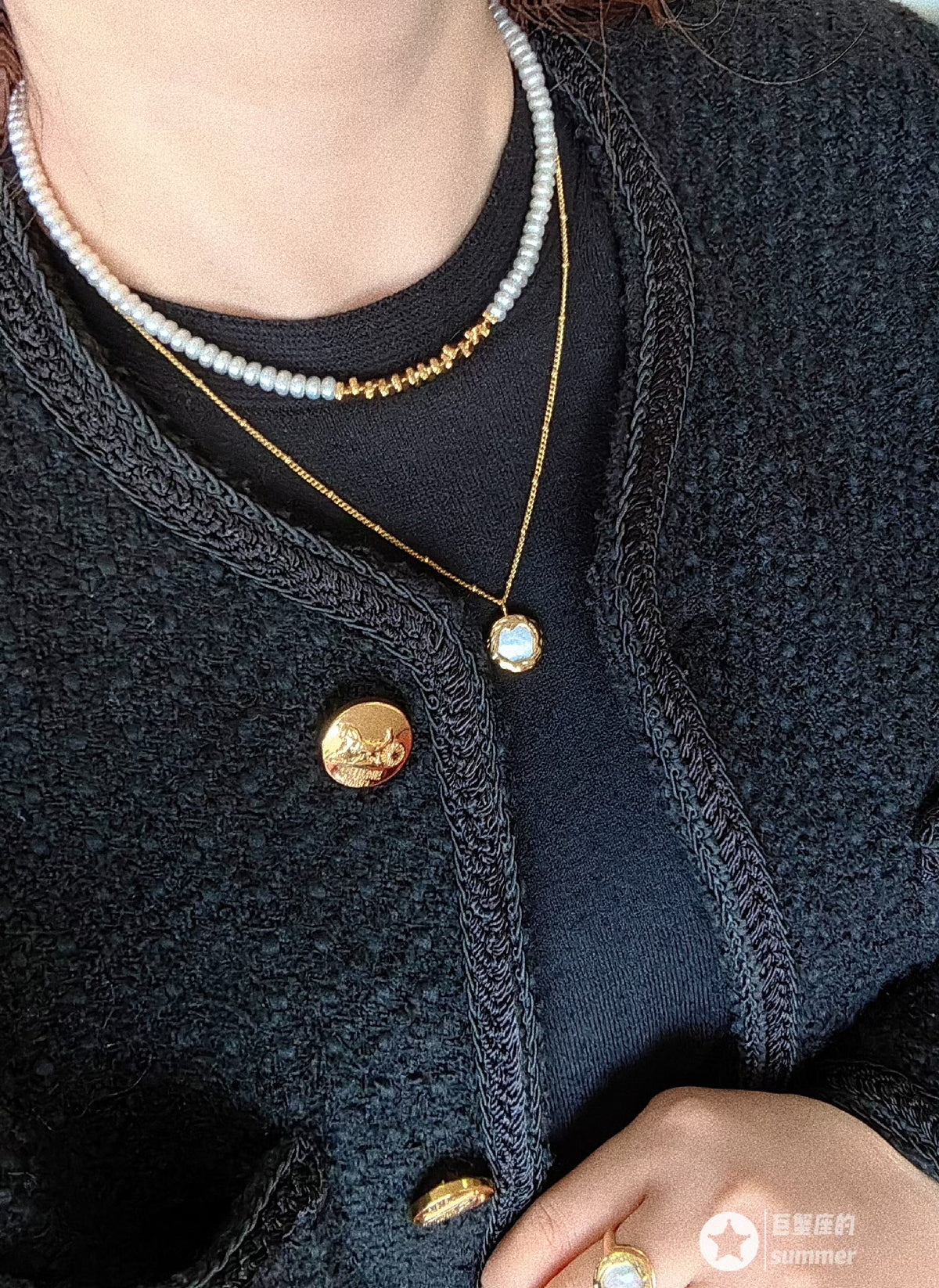 Freshwater Pearl Gold Bead Necklace
