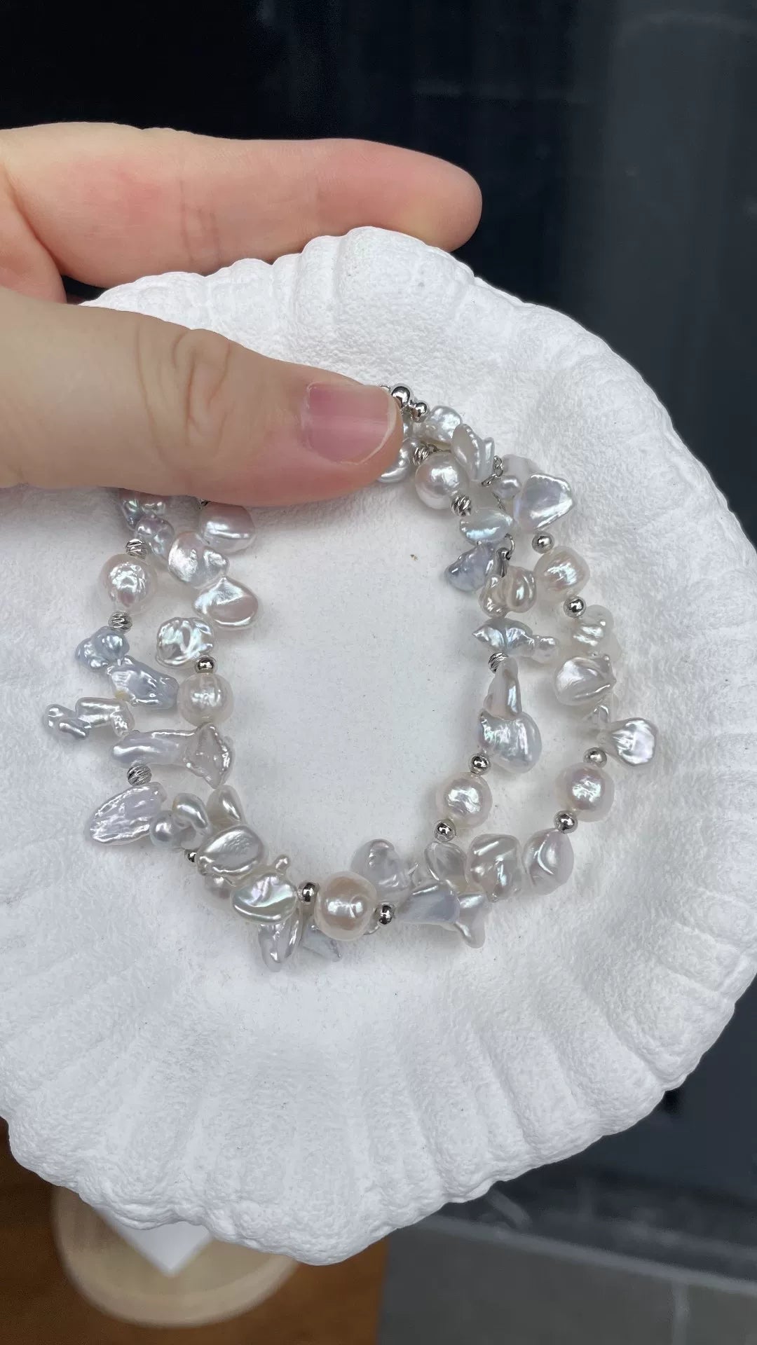 Baroque Freshwater Pearl Bracelet Silver Blue