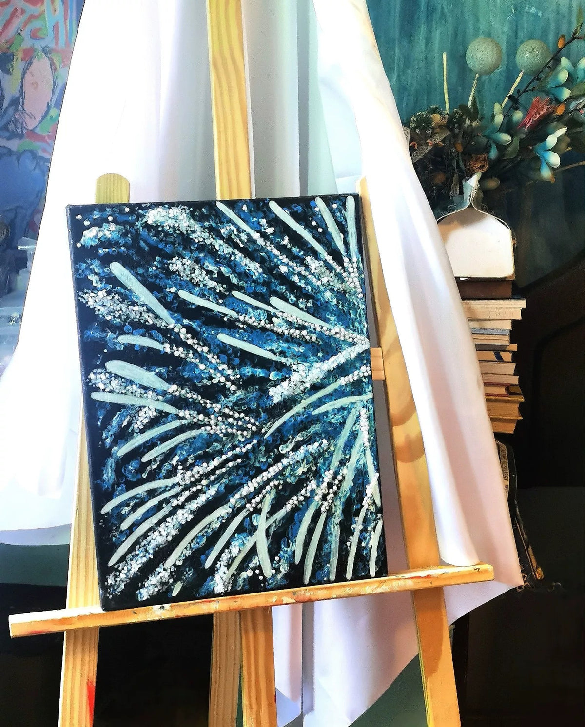 Blue Fireworks Pearl Art Painting