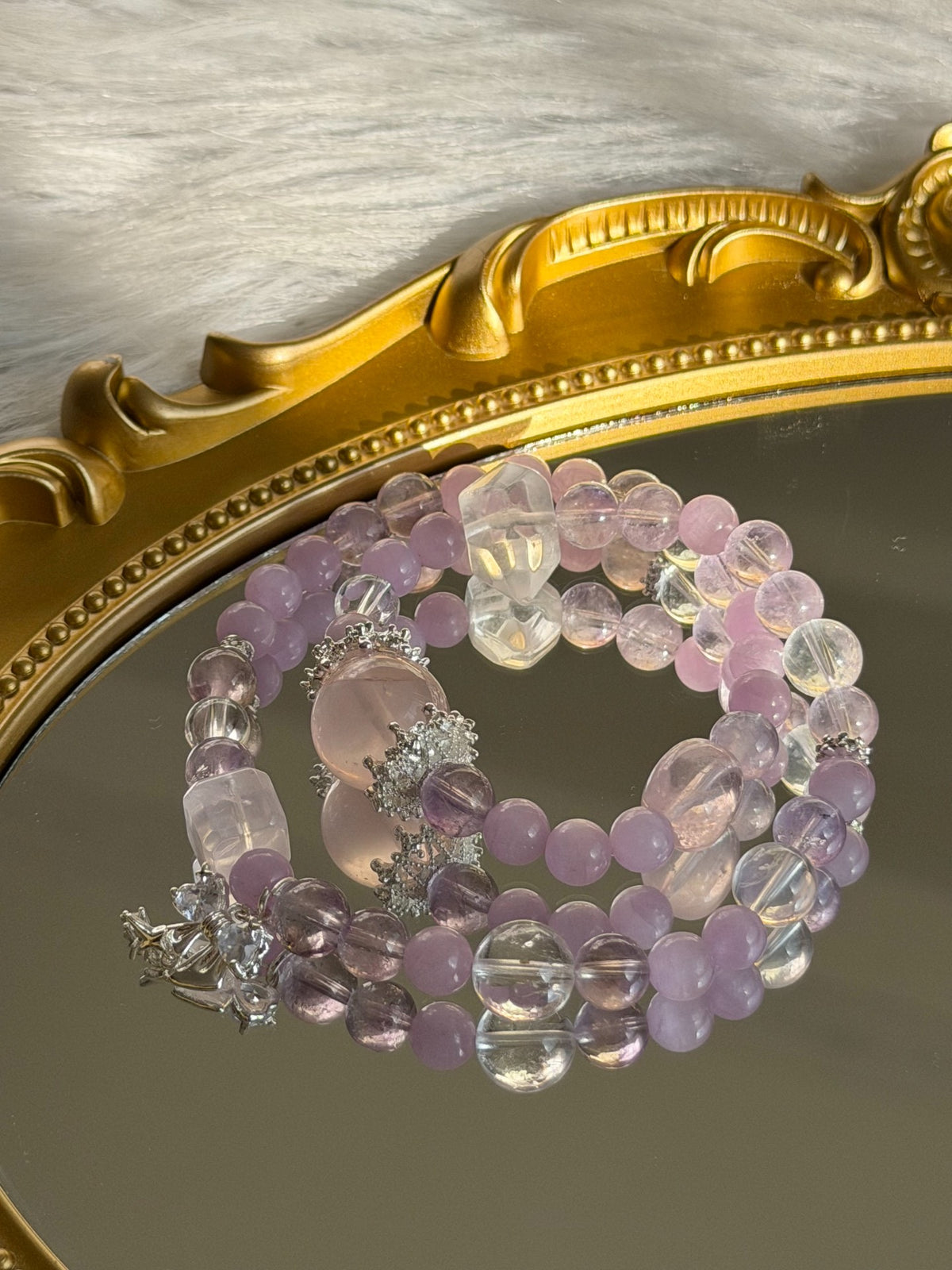 Bracelet en cristaux naturels quartz rose kunzite
