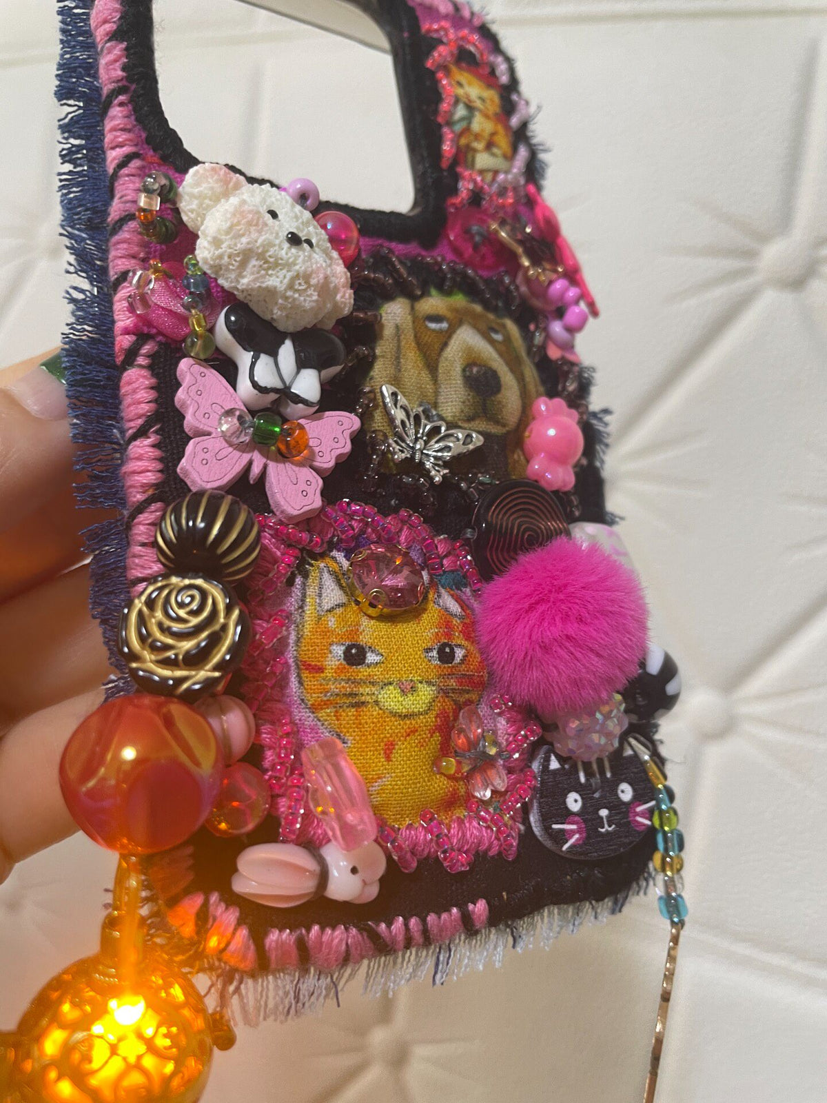 Denim Phone Case with Animal Charms