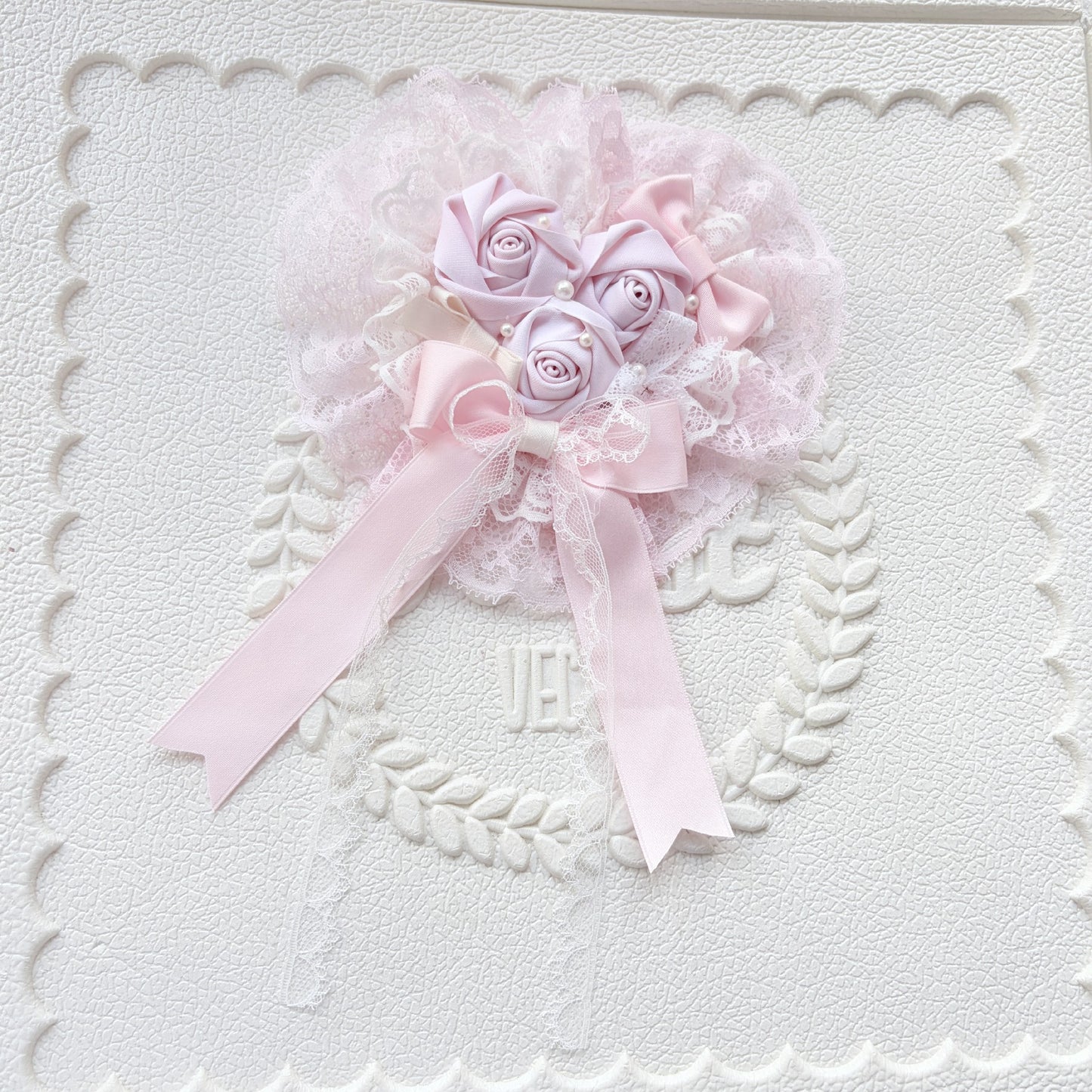 Pink Rose Heart Lace Hair Clip with Detachable Veil