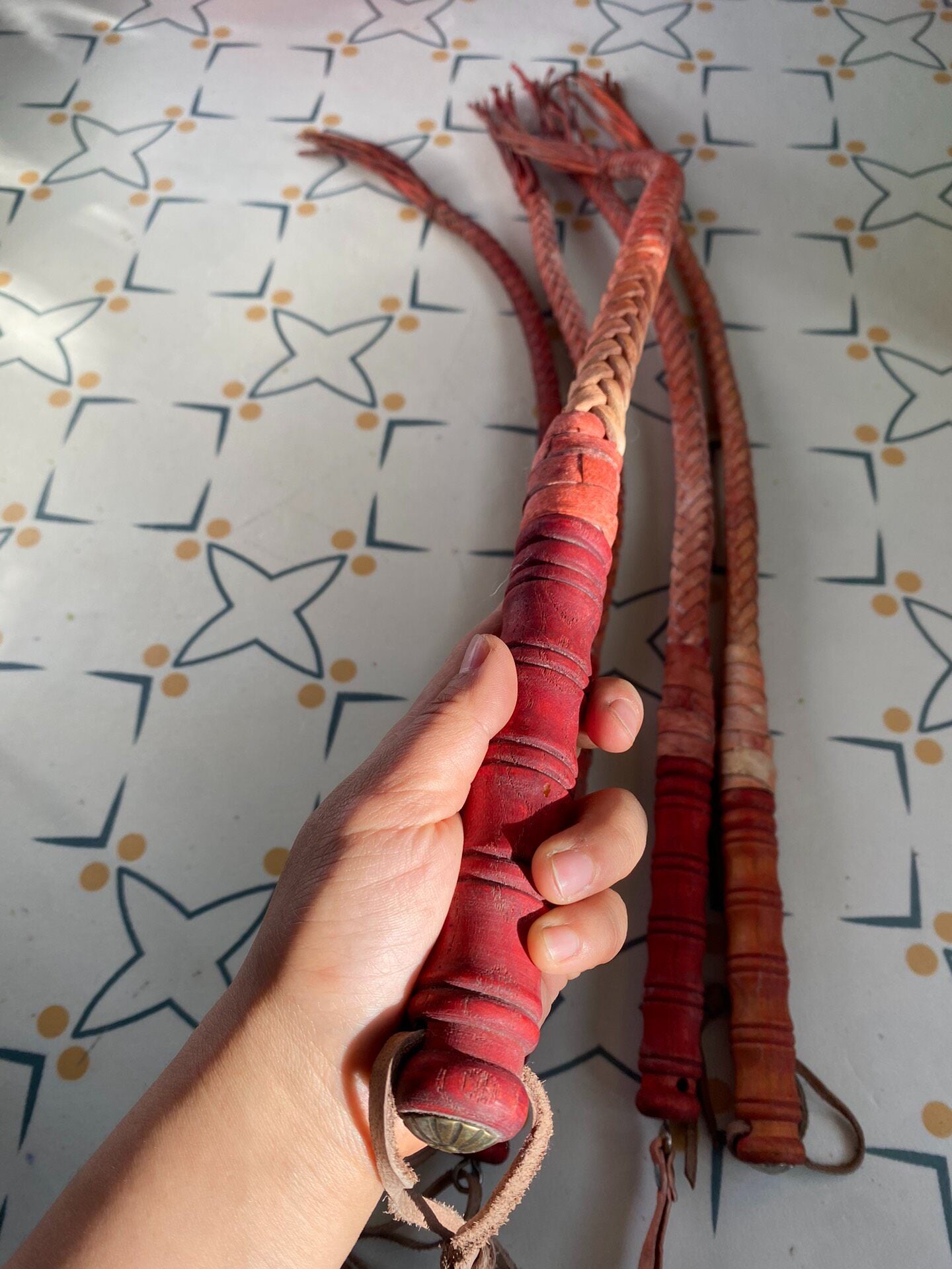 Handmade Leather Equestrian Whip with Solid Wood Handle, 75cm