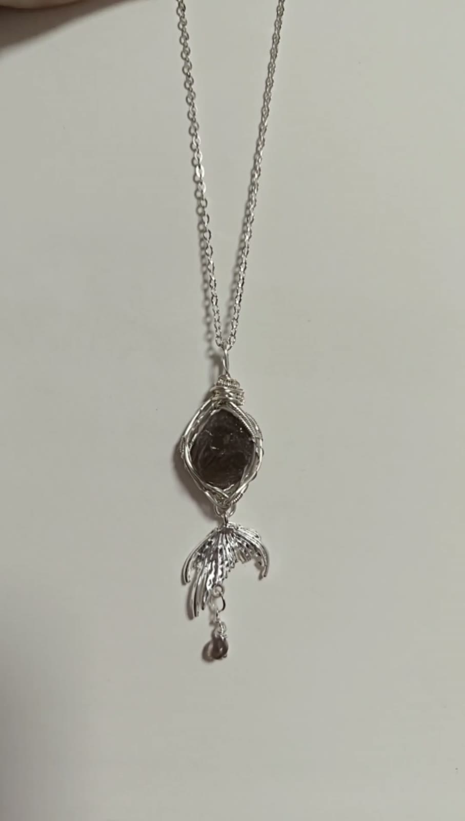 Tea Crystal Fish Tail Wire Wrapped Necklace