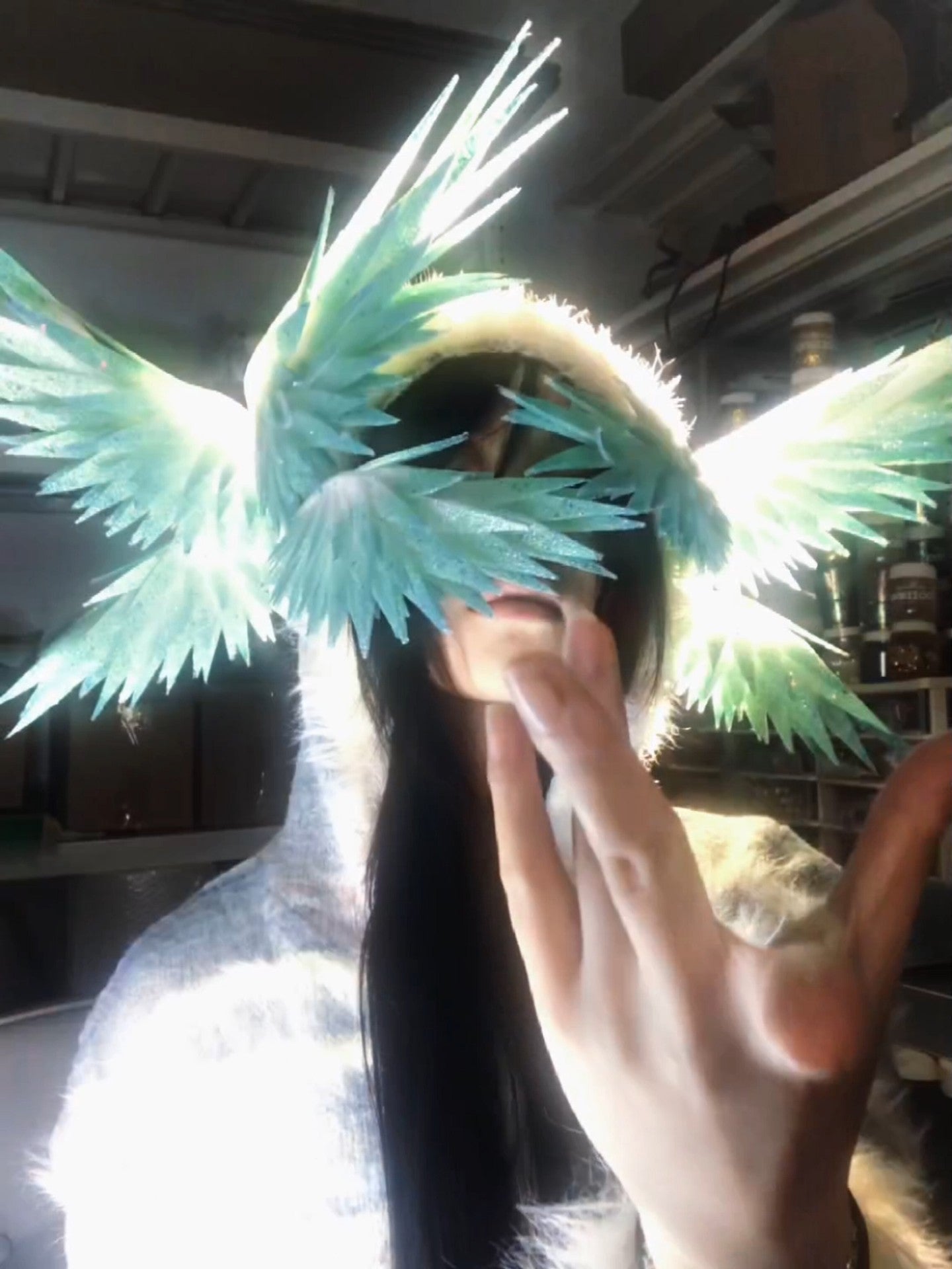 Handmade Hatsune Miku Style Translucent Green Wing Headpiece with Pearlescent Finish