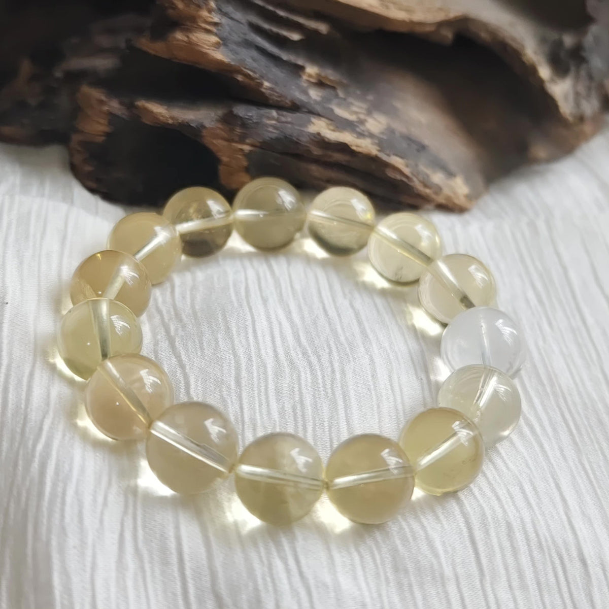 Bracelet de perles citrine vert feuille de bambou 13mm