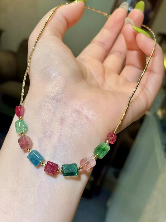 18k Gold Tourmaline Graduated Gemstone Necklace