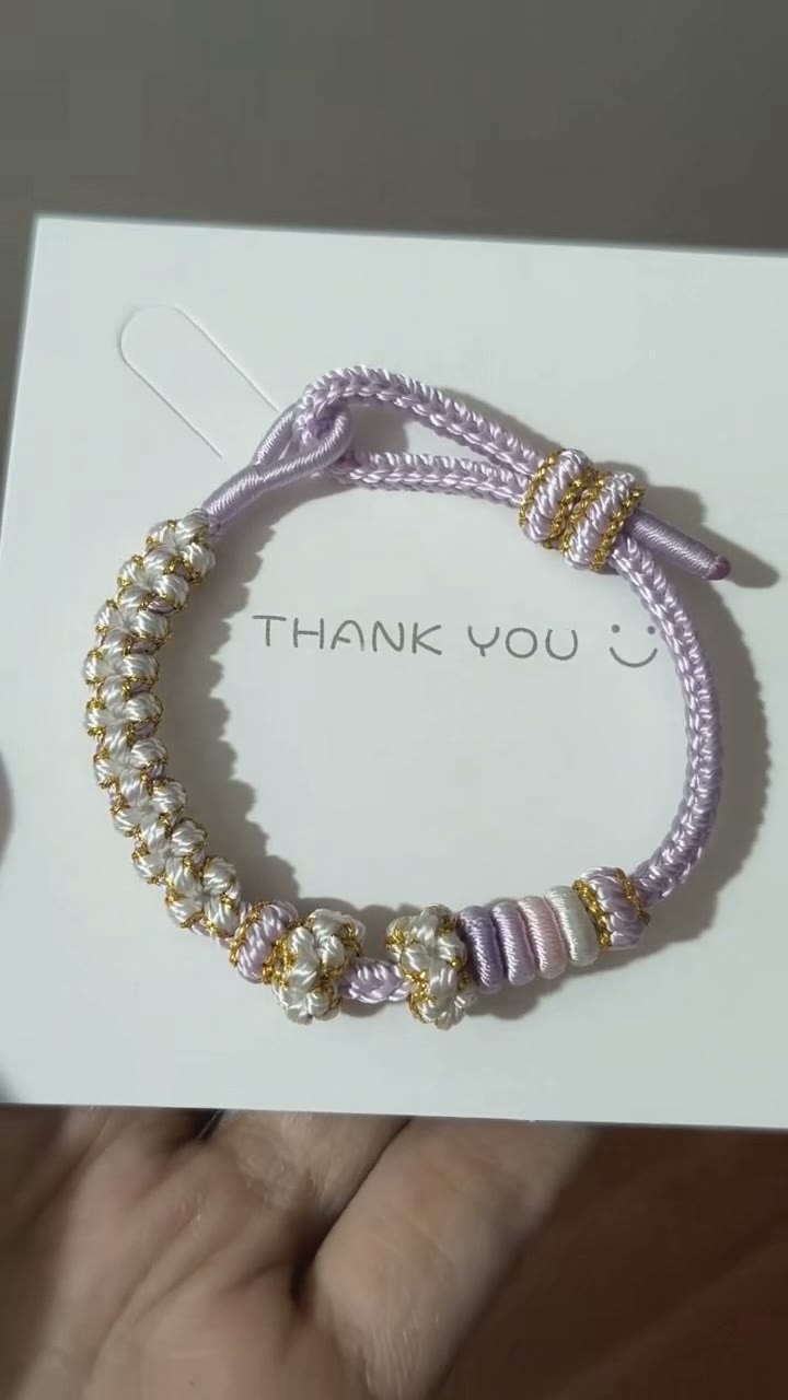 Handwoven Purple White Gold Knot Bracelet